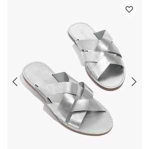 NWT! Madewell Metallic Slides Flat Sandals Silver